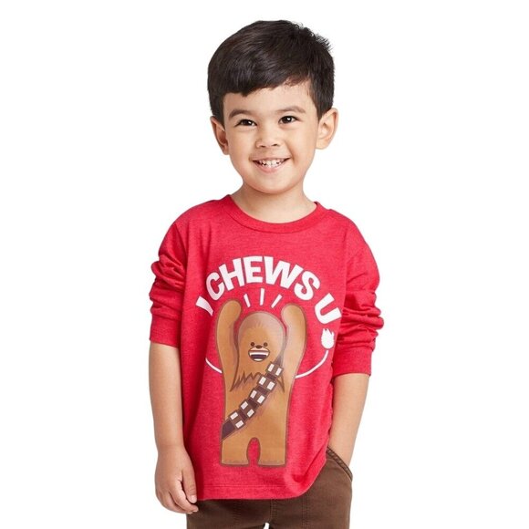 Star Wars Chewbacca "I Chews U" Red Long-Sleeve Toddler T-Shirt 12M - Picture 2 of 4